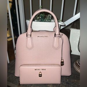 Michael Kors Adele Satchel and Matching Wallet in Mauve Pink, NWT
